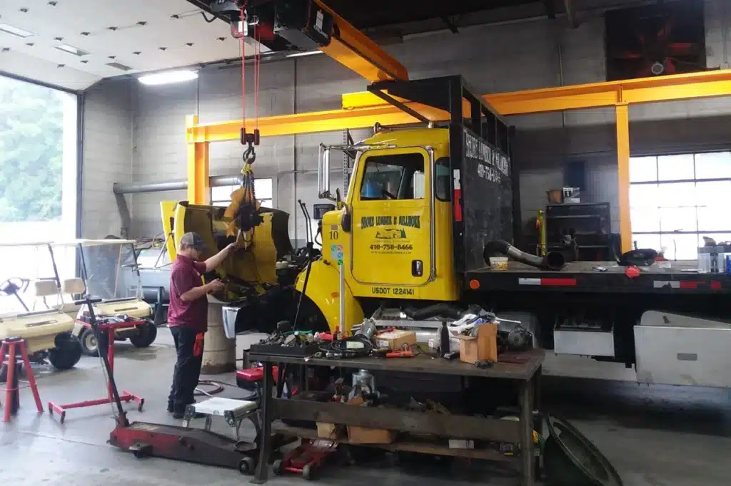 image of truck mechanic using crane