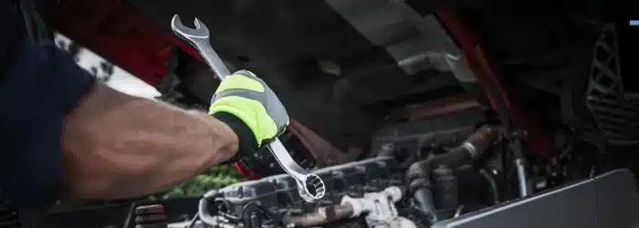 Image of a Delmarva mechanic completing semi truck repair on a truck engine.